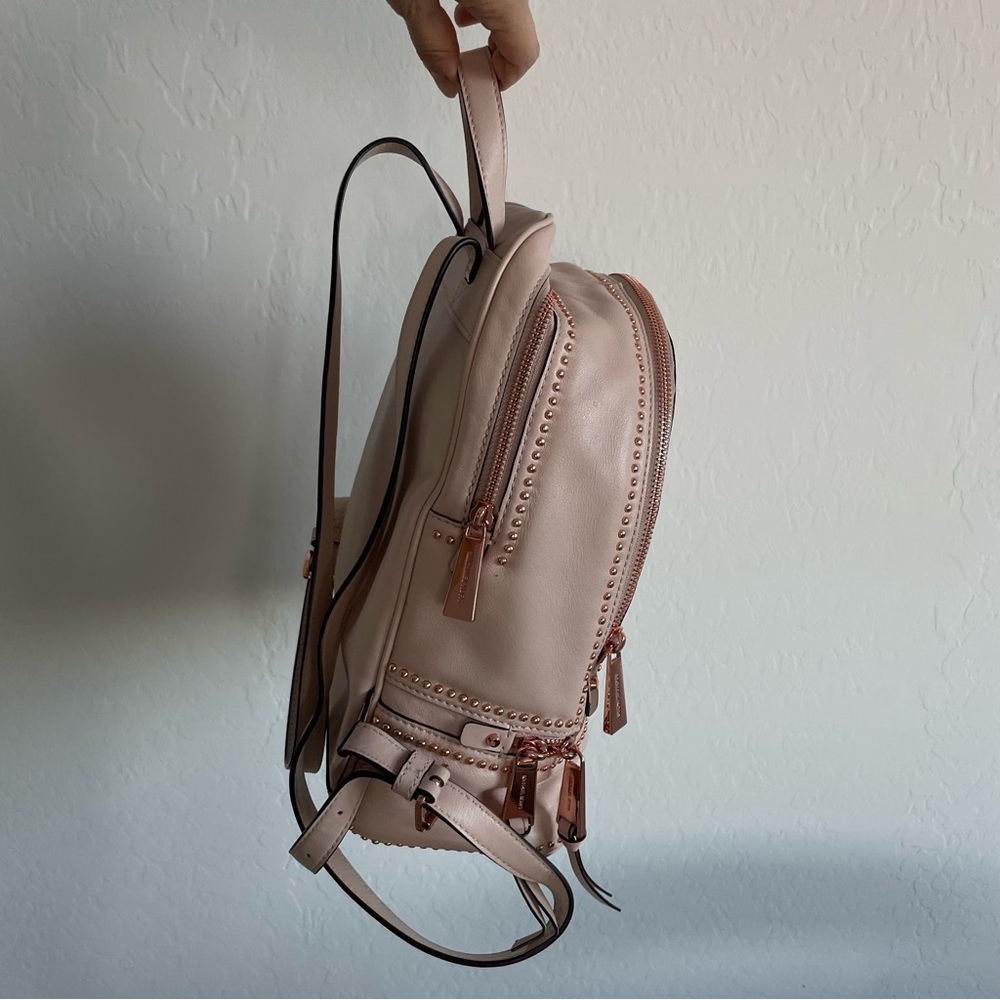 Michael Kors Beige Pink with Rose Gold Metal Rosette Studded Leather Backpack - Picture 3 of 15